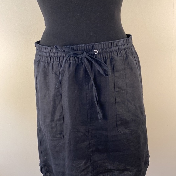 LORD and Taylor linen skirt navy blue slits scalloped hem pockets size small - Picture 8 of 14